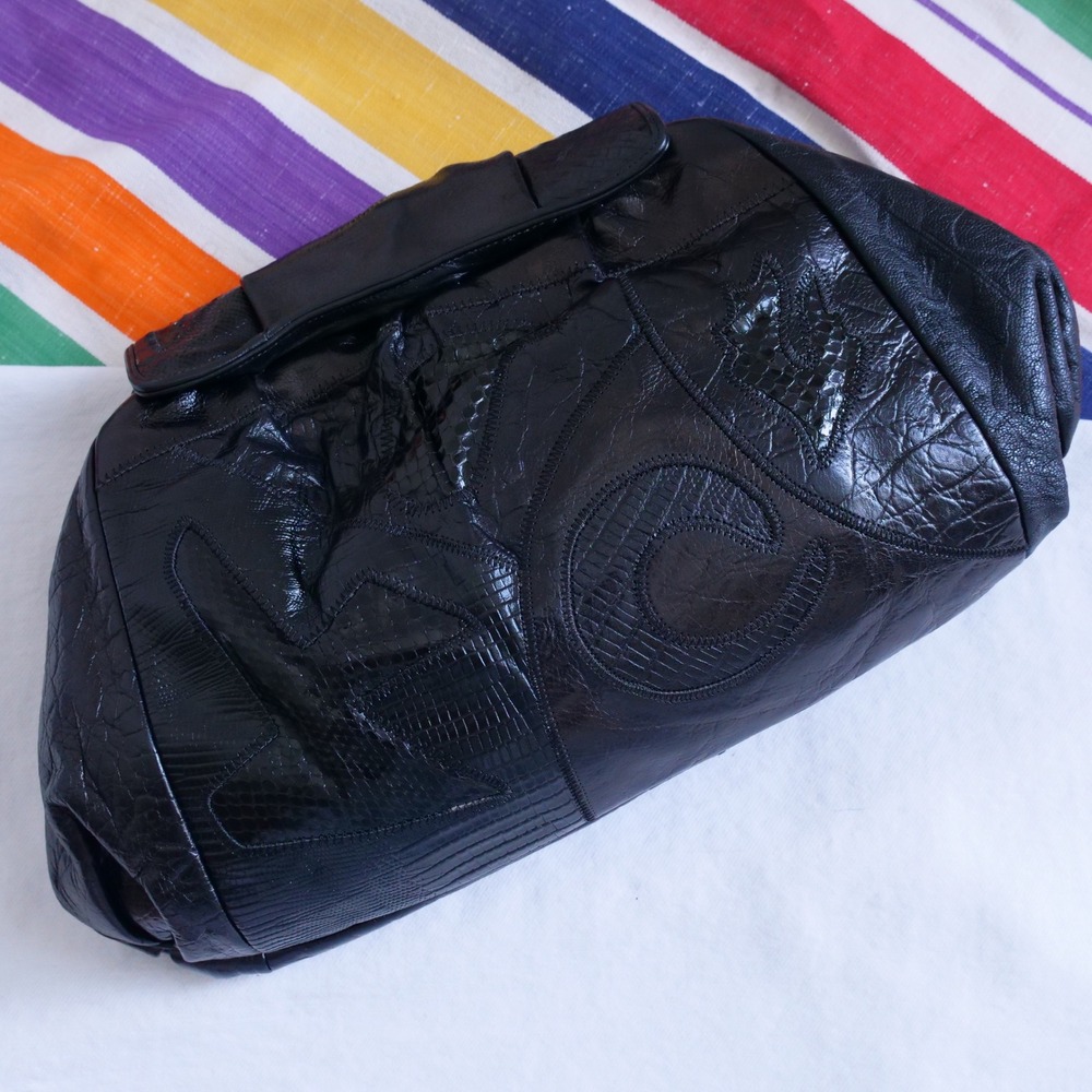 Vintage 80s Sharif black leather patchwork clutch/crossbody bag - Picture 3 of 8